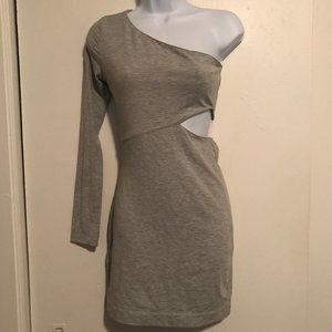 BCBG One Shoulder Grey Cotton Cut Out Dress